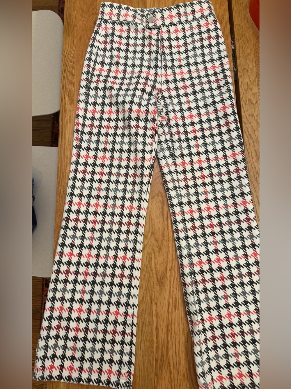 baldwin Black, White & Red Houndstooth Wide-Leg Jeans